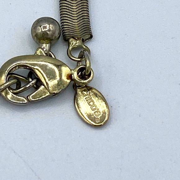 Chicos Muted Gold Tone Long Snake Chain Muti Textured With Rhinestones Necklace - Picture 3 of 8